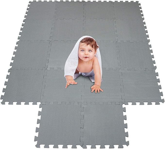 meiqicool Foam Play Mat Thick Soft EVA Interlocking Foam Floor Mats Children Yoga Exercise Multi Jigsaw Puzzle Blocking Board Kids Playmats Play Grey 18 Piece L