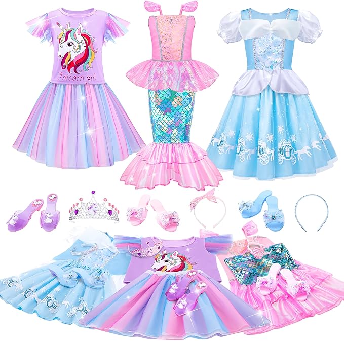 Meland Princess Dress Up for Girls 3-6, Dress Up Clothes for Girls with Princess Shoes Toy, Birthday Gift for Toddlers Girls