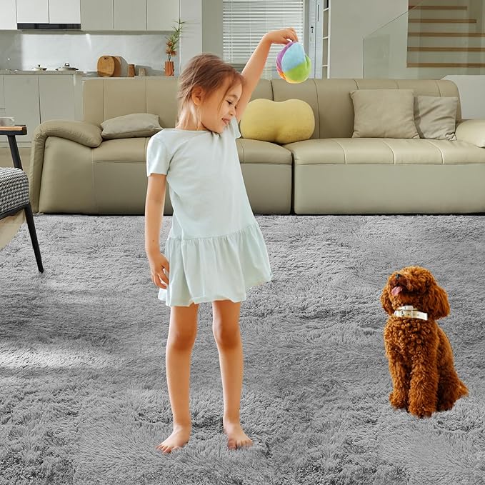 Ultra Soft Rug for Living Room, 8X10 Grey Fluffy Shag Area Rug for Bedroom, Modern Shaggy Carpets Fuzzy Rug for Teens Dorm Nursery Home Decor Aesthetic, Upgrade Anti-Skid Durable