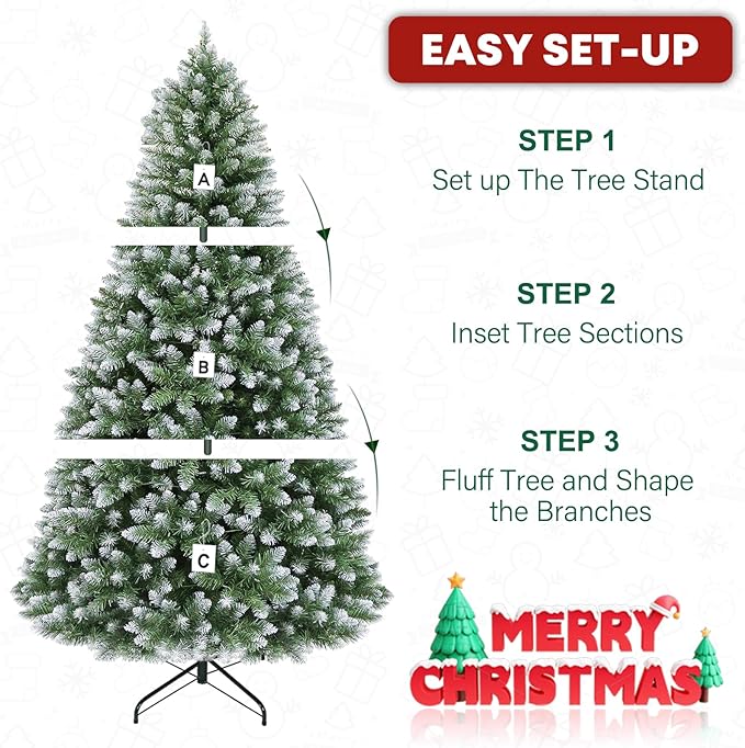7.5 ft Lighted Artificial Christmas Tree, 350 Warm White Lights, 1446 PVC Branch Tips, Premium Stand, Easy Assembly for Indoor Holiday Decorating