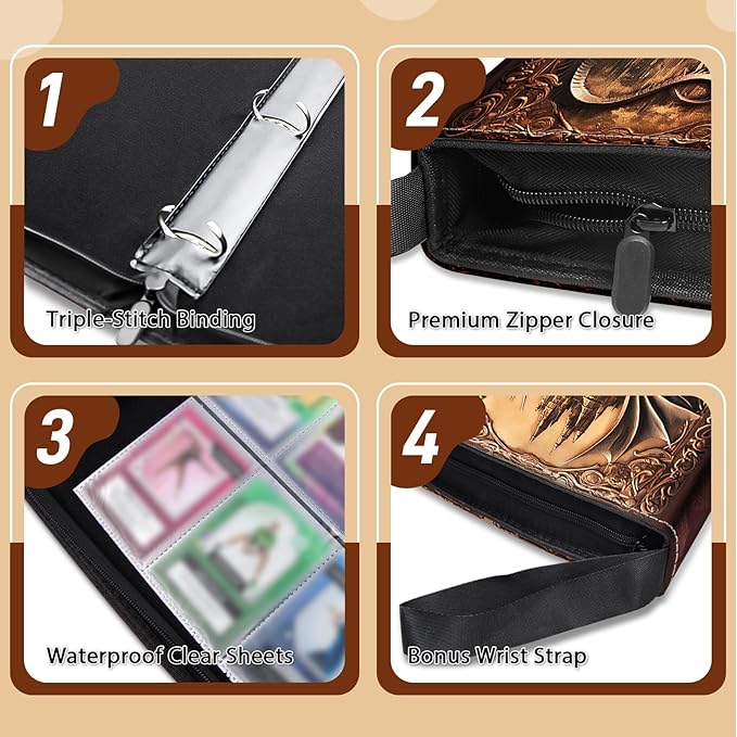 900 Pocket Trading Card Storage Album, Card Binder with 50 Durable 9-Pocket Pages, Retro Dragon Design on Pocket Card Packs, Thanksgiving Christmas Birthday Gifts for Zipper Closure Collector