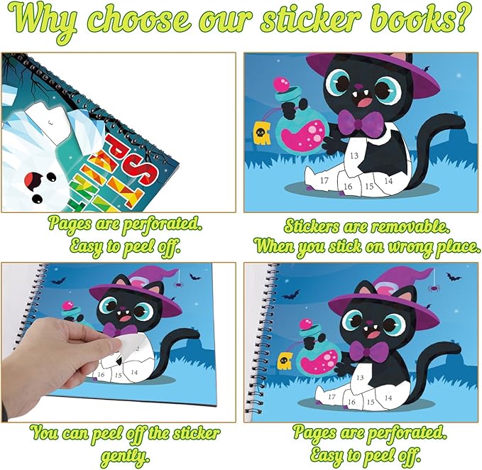 90shine 2PCS Halloween Crafts for Kids Ages 4-8 Sticker Books Gift Party Favors Create 22 Pictures