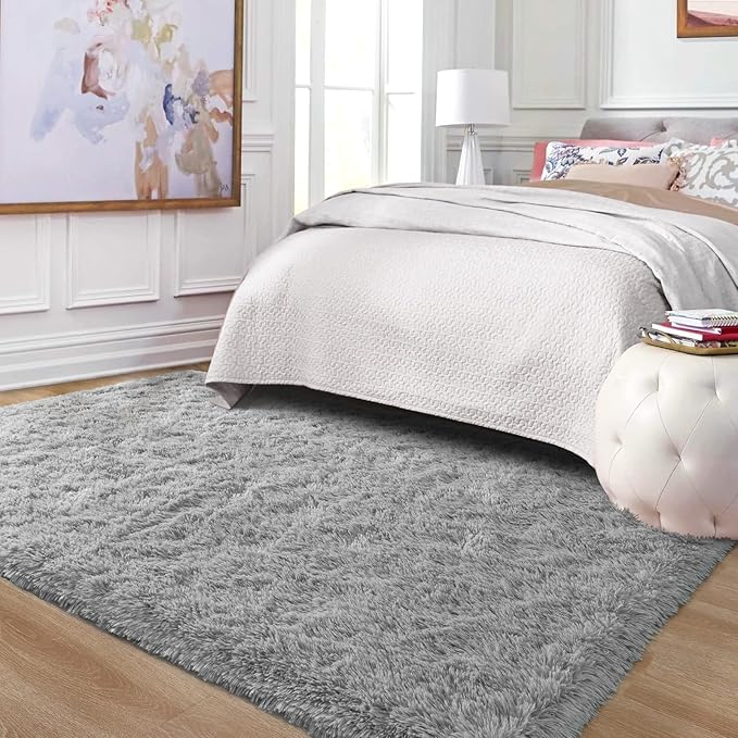Ompaa Fluffy Rug, Super Soft Fuzzy Gray Area Rugs for Bedroom Living Room - 3' x 5' Large Plush Furry Shag Rug - Kids Playroom Nursery Classroom Dining Room Decor Floor Carpet