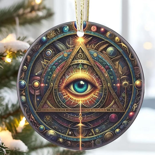 3.5 Inch Ceramic Christmas Tree Ornament, Wisdom Eye Christmas Ornaments, Heirloom Keepsake, Gift Exchange, Gift Idea, Bauble Present