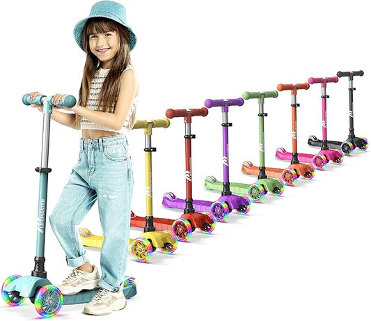 Kids Scooter – Children and Toddler 3 Wheel Kick Scooter – LED Wheel Lights Illuminate When Rolling– Adjustable Handlebar – Indoor and Outdoor
