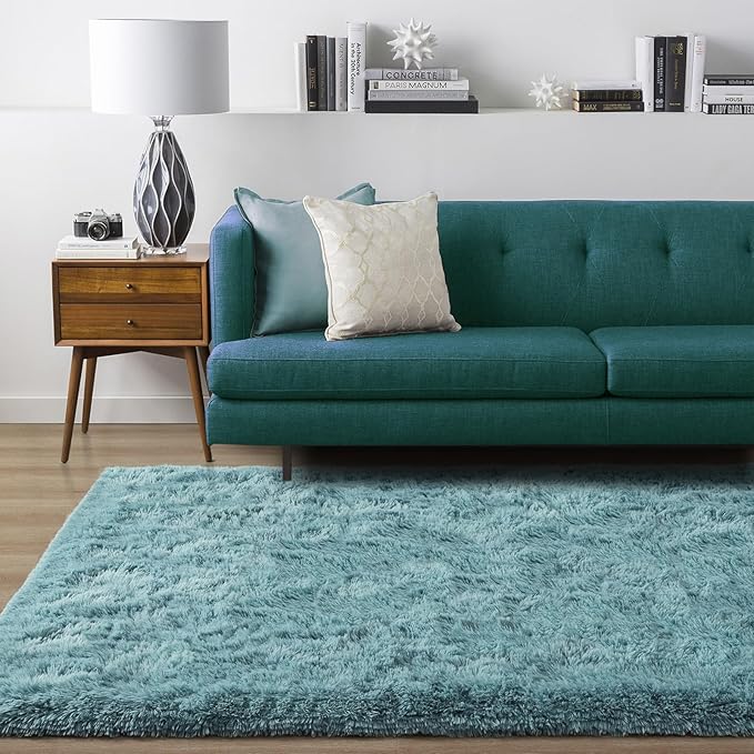 Ompaa Ultra Soft Fluffy Bedroom Rugs Memory Foam Carpet, 6x9 Feet Dark Cyan Area Rugs, Shaggy Living Room Rug Fuzzy Accent Carpets for Kids Girls Rooms, Modern Apartment Dorm Indoor Home Decor