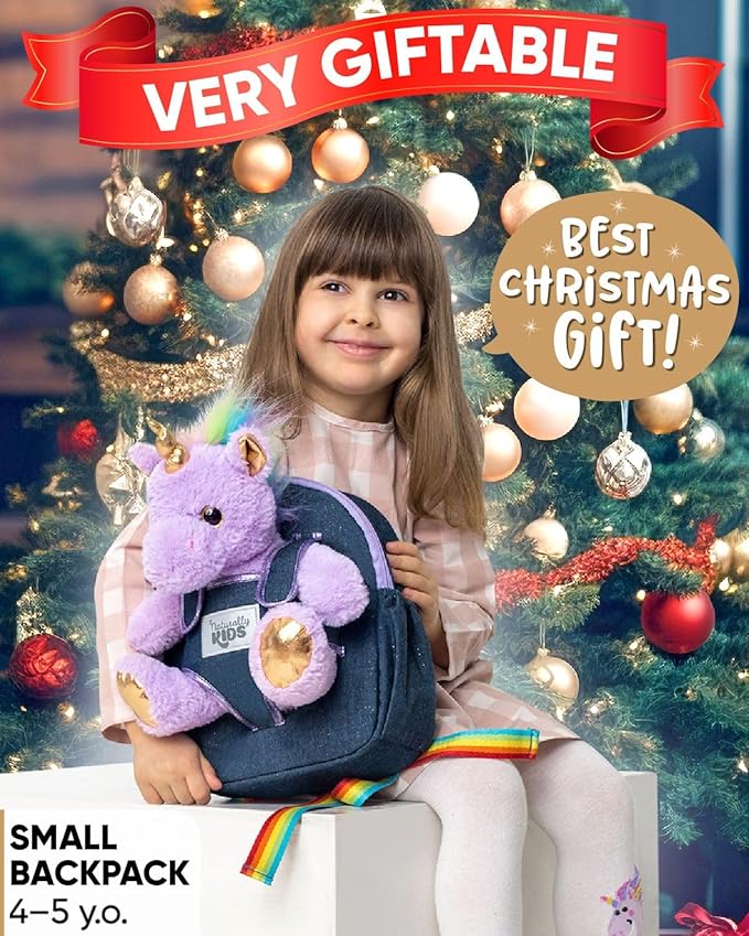 Unicorn Toys for Girls Age 4-6, Unicorn Gifts for 4 Year Old Girl, Birthday Gift 5 Year Old Boy, Small Toddler Backpack Age 2-6 (10’’h) w Detachable Purple Toy, Side&Inner Pockets, Reflective Logo