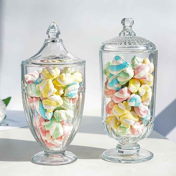 26oz Glass Decorative Candy Jars Clear Cookie Jar Storage Jar with Lid for Candy Buffet Wedding Decor Bathroom Storage Table Centerpiece