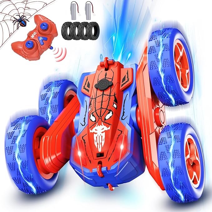 Spider Remote Control Car for Boys, RC Stunt Car with Light Spray, RC Cars Rechargeable Double Sided Driving 360° Flip Rotating Racing, Toys for Kids Age 4-6 6-8 8-12 Birthday Gifts