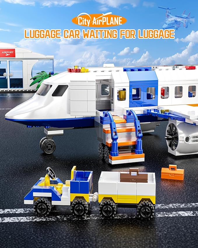 3 in 1 City Passenger Airplane Building Set 628 PCS, Osprey V-22 or Holicopter Building Kits, Terminal and Signs Airplane Playset Gifts for Kids, Aviation Lover,Home & Office Decoration