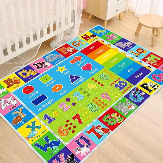 ABC Play Carpet for Kids – Extra Large Preschool Rug with ABCs, Numbers, Animals, and Colors for Playroom & Classroom - (110X78.7 Inches)