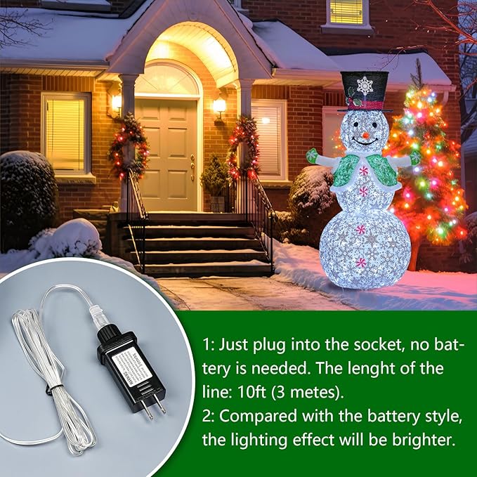 Lighted Snowman Christmas Decorations, 4.1FT Large Collapsible Outdoor Snowman with Green Scarf and Vest, Pop Up Snowman for Indoor/Outside Yard Xmas Lawn Decor