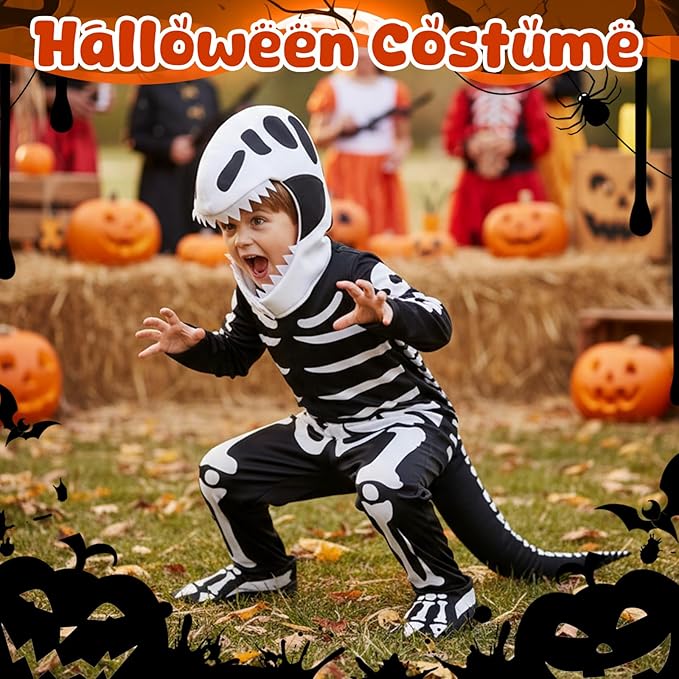 Halloween Dinosaur Skeleton Costume Dinosaur Jumpsuit white Skeleton Onesie Pajamas
