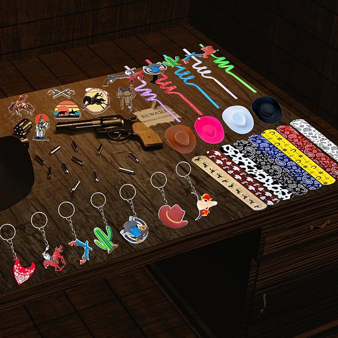 110 Pcs Western Cowboy Party Decoration ，Suitable for West Cowboy Themed Parties, Western Cowboy Party Favors，Suitable for Gifting Cowboy Playset Pack for Birthday Favors