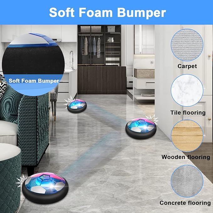 3-in-1 Hover Hockey Soccer Ball Kids Toys Set, Led Lights Floating Air Football, Indoor Outdoor Sport Toys for Kids, Christmas Birthday Gifts for Boys Girls Aged 3 4 5 6 7 8-12