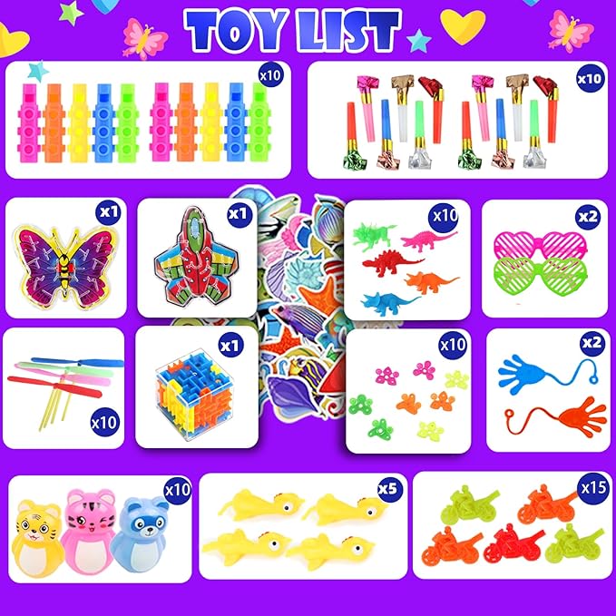 150Pcs Fidget Toys Pack, Bulk Party Favors for Kids, Stocking Stuffers, Treasure Box Chest, Birthday Party, Classroom Carnival Prizes, Pinata Stuffers, Goodie Bag Stuffers, Stress Relief, Sensory Toy