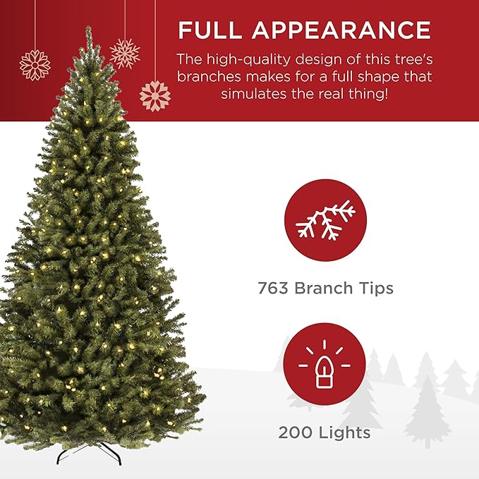 Best Choice Products Artificial Christmas Tree, 4.5ft Premium Pre-Lit Realistic Spruce Holiday Décor w/Dense Branches, Metal Base - Green Spruce