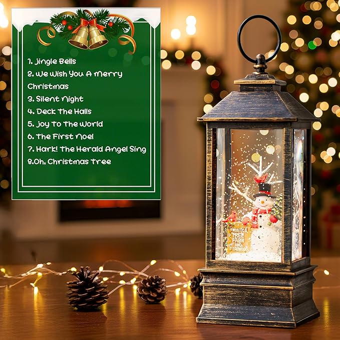 10 "Snow Globe Lights, Creative Vintage Musical Lights USB or Battery Powered, Water Snow Spinning Flashing Christmas Home Decoration and Gifts（ Frosty's Tree Farm）