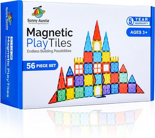 Magnetic Tiles 56 PCS, Magnetic Tiles for Kids & Toddlers Ages 3-8, Magnet Toy for 3 4 5 6 7 8 Year Old Boys Girls Kids & Toddlers, Magnet Blocks Building Set STEM Toy, Great Gift for Kids aged 3-8