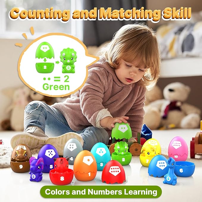 Dinosaur Baby Learning Toys for Toddlers 1-3, 20Pcs Dino Matching Egg Toys, Montessori Counting, Stacking & Sorting Fine Motor Games, Christmas Birthday Gift for Kids Boys Girls Age 12-18 Months
