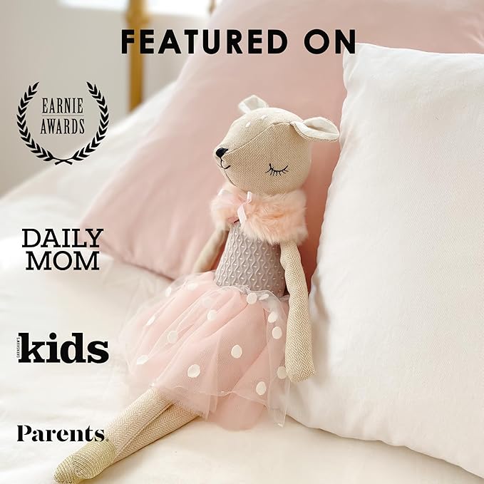 MON AMI Doe Ballerina Stuffed Doll – 17”, Designer Dress & Shawl, Plush Ballerina Doll for Girls, Use as Toy or Room Decor