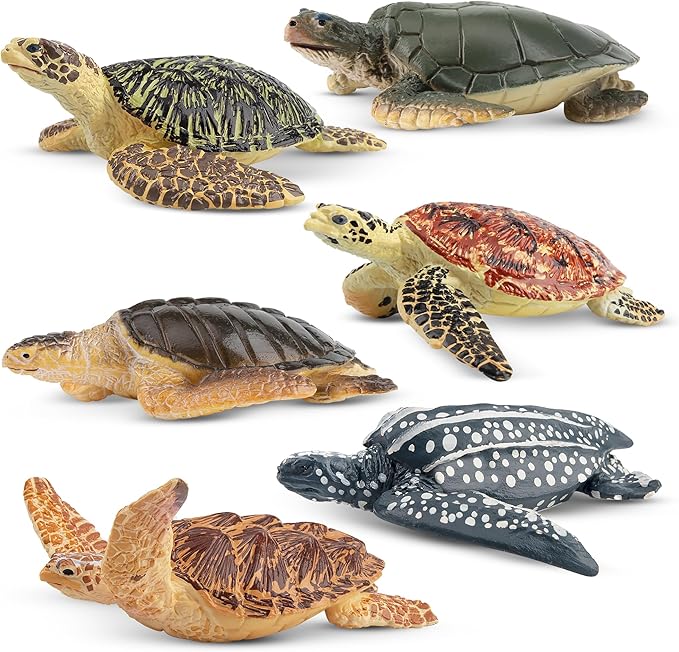 Toymany 6PCS Realistic Sea Turtle Figurines, Plastic Ocean Sea Animals Figures Set Includes of Turtles, Educational Toy Cake Toppers Christmas Birthday Gift for Kids Toddlers
