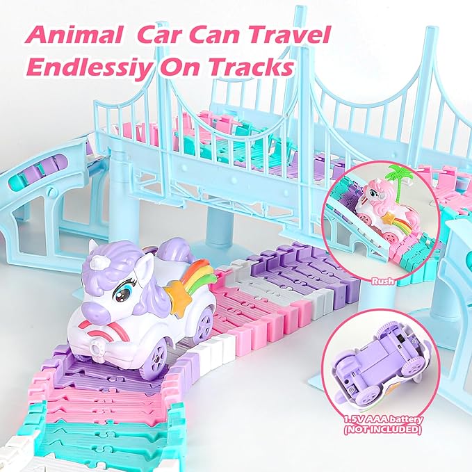 268 PCS Unicorn Race Tracks for Kids Toys, Glow in The Dark Magic Toy Set, 2 Unicorn Cars Track, Flexible DIY Track Set, Birthday Gift for Age 3-9 Boys Toddler Girls