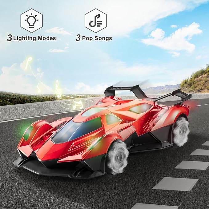 SASBSC Lambo Remote Control Car for Boys 4-7 8-12 Drift Rc Cars with 360° Rotation, Spray, Music & Lights 1:12 Rechargeable Rc Car Toys 10-12km/h Sport Race Toy Cars Gifts for Kids (Red)