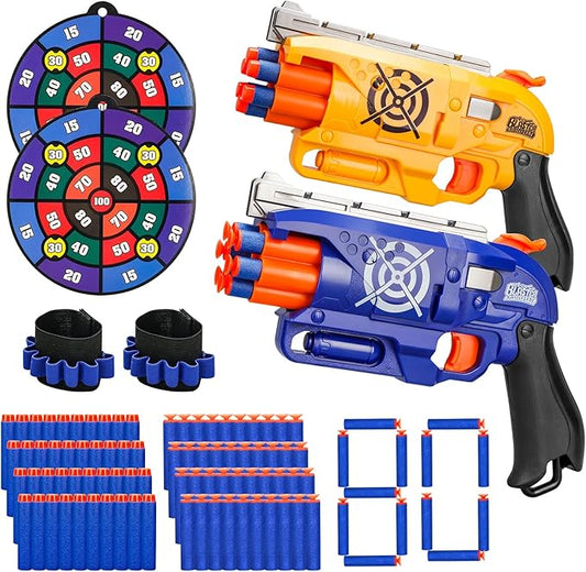 2 Pack Blaster Guns Boys Toy for 3+ Year Old Kids, 80 Soft Foam Darts Bullets, 2 Targets & 2 Wrist Strap, Gun Toys Gifts for Ages 8-12,Christmas Stocking Stuffers Party Supplies for Toddler Orange