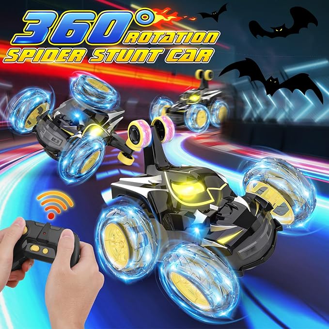 Remote Control Car Stunt RC Cars 360° Rotating with 2.4GHz Rechargeable Wheel Lights Toys Car Gift for Boys 3 4 5 6 7 8 9 10 11 12 (Black)