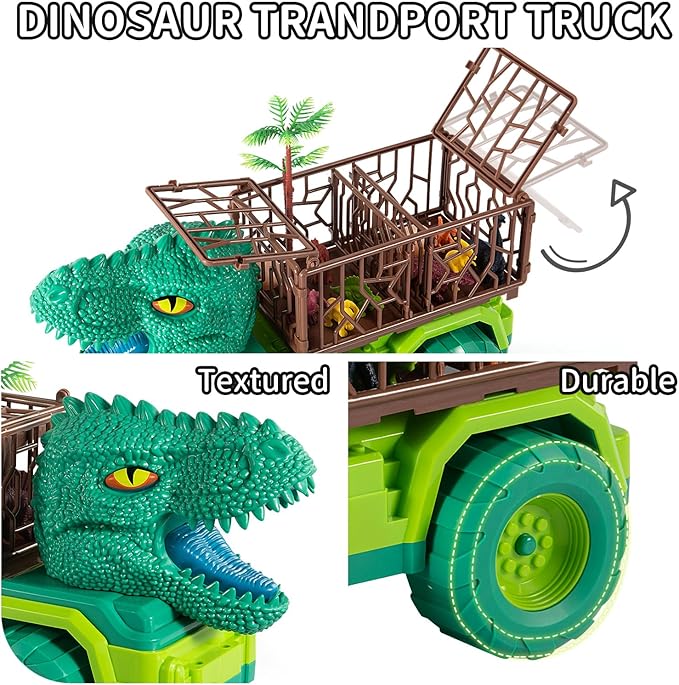 TEMI 25 in 1 Tyrannosaurus Kids Dinosaur Carrier Truck Set, Dinosaur Transport Car Toys for Kids 3-5 with Play Mat, 18 Dinosaur Figures, Eggs, Capture Dinosaurs Playset for 3 4 5 6 7+ Year Old