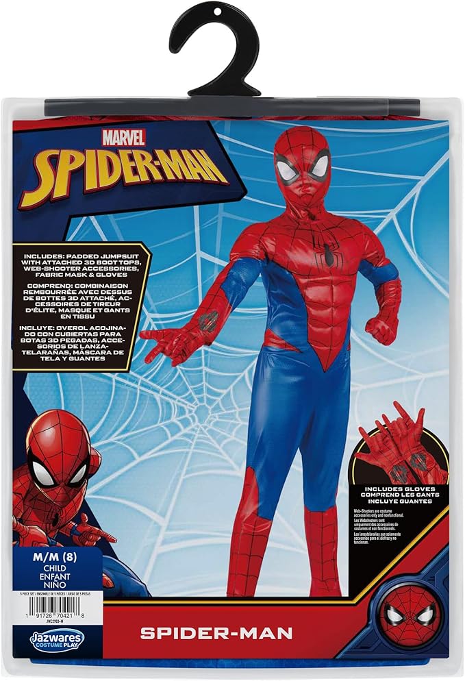 MARVEL Spider-Man Official Youth Halloween Costume - Padded Jumpsuit with Gloves and Detachable Mask