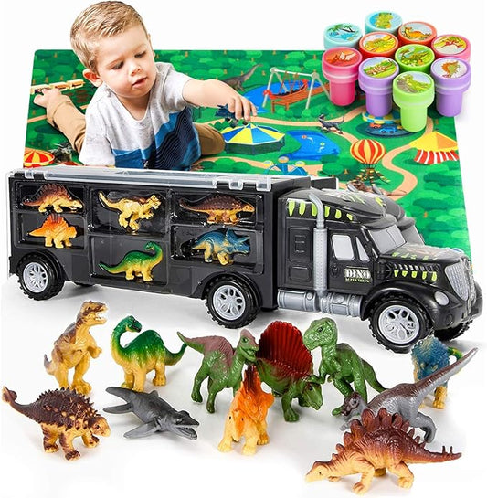 MOBIUS Toys Dinosaur Truck Carrier – Large Transport Truck with 12 Realistic Dino Figures for Kids Ages 3–7 – Durable BPA-Free Dinosaur Storage Toy Set for Indoor & Outdoor Play, Gift Box