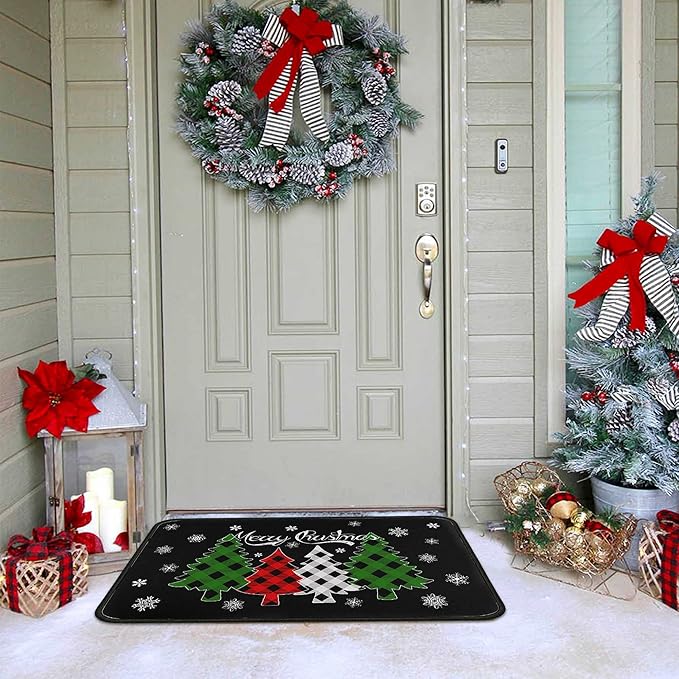 Christmas Doormat Outdoor Entrance Non-Slip Christmas Front Door Mat Xmas Decorative Washable Winter Holiday Welcome Doormat 17"x30" Merry Christmas Decor for Indoor Outdoor