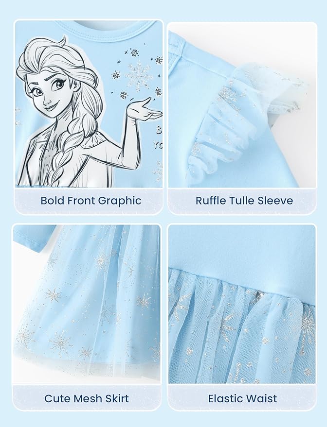 Disney Princess Frozen Minnie Mouse Dress Girls Sparkle Ruffle Tulle Tutu Birthday Party Fall Outfits Clothes Baby to Toddler