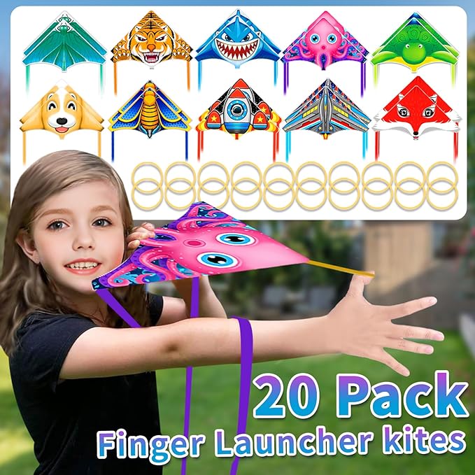 8 Pack/20 Pack Mini Kites for Boys Girls 3-5 6 7 8 Gift & Party Favors, Finger Launcher Kites Easy to Fly Ejection Kite for Kids Teens Ages 4-18 Beach Park Backyard Outdoor Sports Flying Toys