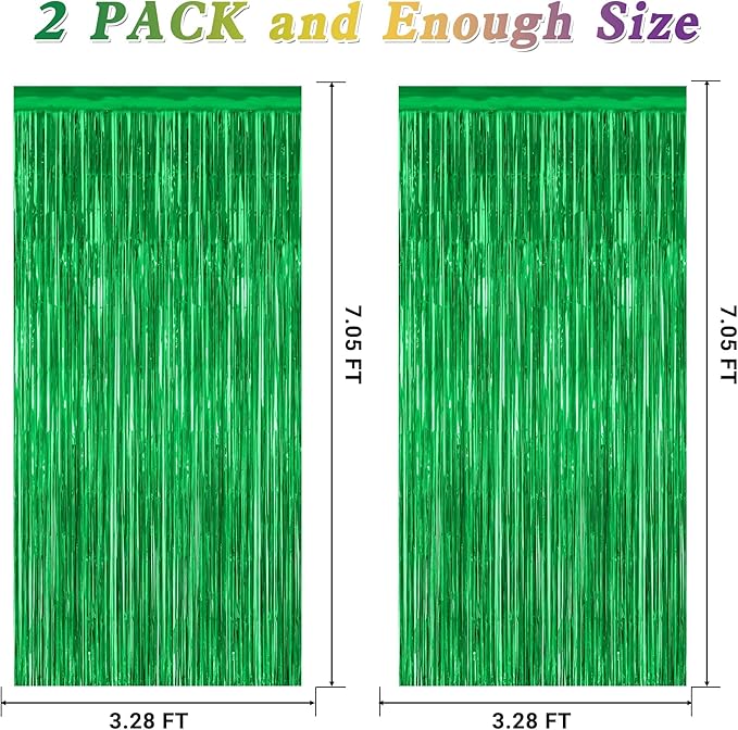 2 Pack Tinsel Backdrop, 3.28 FT x 7.05 FT Green Party Decorations, Metallic Football Backdrop Curtains Tinsel Curtains Streamer Backdrop, Party Supplies Wall Decor for Football Party Birthday