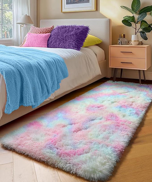 PAGISOFE Machine Washable Rainbow Runner Rugs for Girls Bedroom Hallway Plush Fluffy Rug 2x6 Ft, Soft Carpet for Living Room, Non-Slip Indoor Floor Rugs for Nursery Kids Girls Room Home Decor