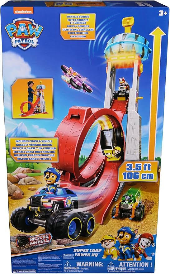 PAW Patrol: Rescue Wheels Super Loop Tower HQ, with Light, Sound, Vehicle Launcher, Chase Action Figure & Toy Truck, Kids Toys for Boys & Girls Age 3+