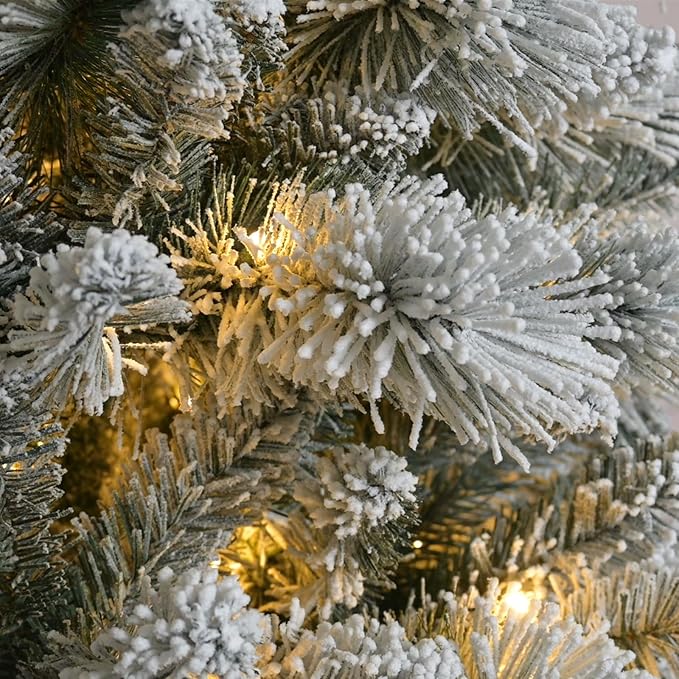Flocked Christmas Tree 7ft, Premium Prelit Christmas Tree - Trees with Lights-White Snow Flocked Pre-lit Trees