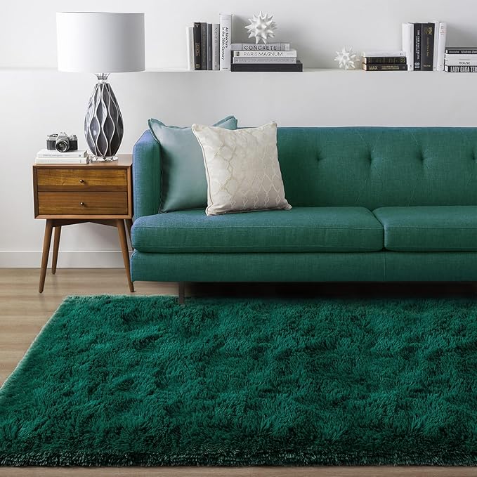 Ompaa Dark Green Rug 5x8 Fluffy Emerald Area Rugs for Bedroom Living Room Carpet, Non-Slip High Pile, Modern Fuzzy Shaggy Deep Grass Green Rug for Classroom Kids Playroom Nursery Home Office Decor