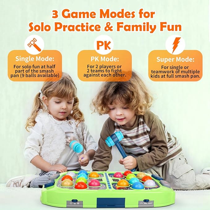 WAYKEE Whack a Mole Game, Toys for Ages 3-4 5-7 8-12 Boys Girls, Whack Game for Toddlers, Gifts for 3 4 5 6+ Year Old Boys Girls, Early Learning Educational Toys with 2 Hammers Sound & Light