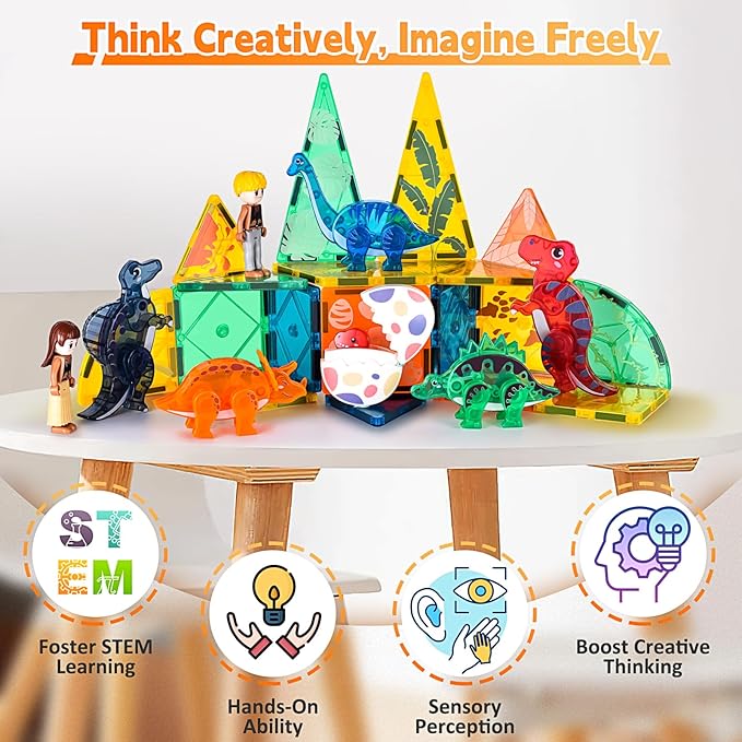 Dinosaurs Egg Toys Magnetic Tiles Dinos for Kids 3-5, Magnet 3D Movable Animals Construction Tile for Toddlers Ages 5-7, Building Blocks for Boys Girls 3+ 4-8 8-12 Year Old
