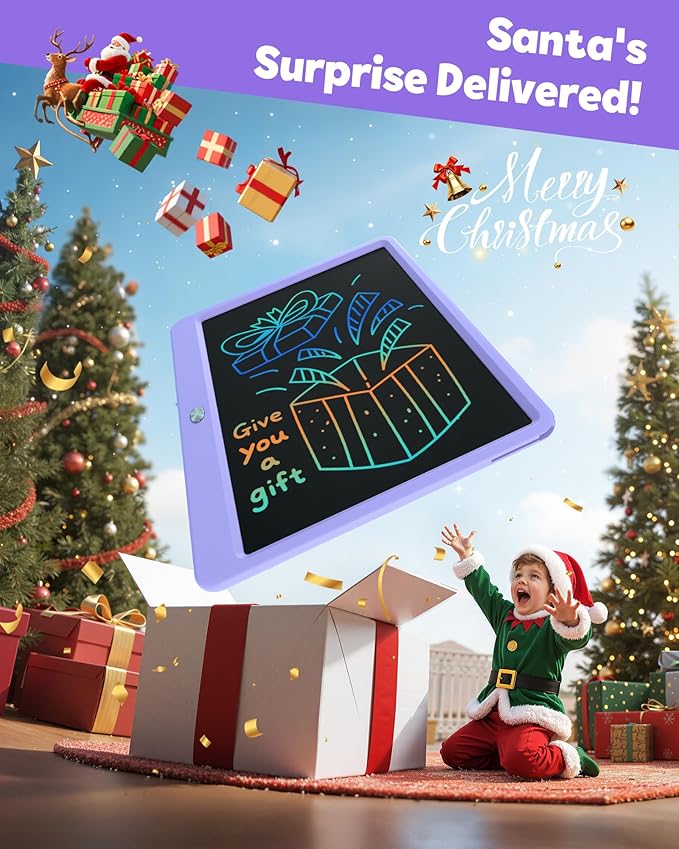 TEKFUN LCD Writing Tablet Doodle Board, 12inch Colorful Drawing Travel Essentials, Toddler Toys for 3 4 5 6 7 8 Year Old Girls Boys (Purple)