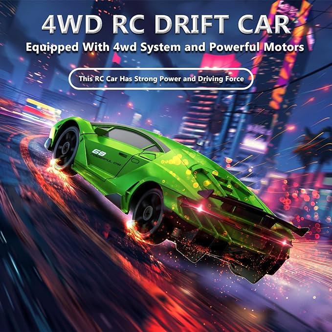 RC Drift Car 1:24 Remote Control Car 4WD 15KM/H High Speed Racing Sport Car with LED Lights RC Cars Toy Cars for Kids Boys Girls Adults Gifts Birthday Christmas Rechargeable Batteries