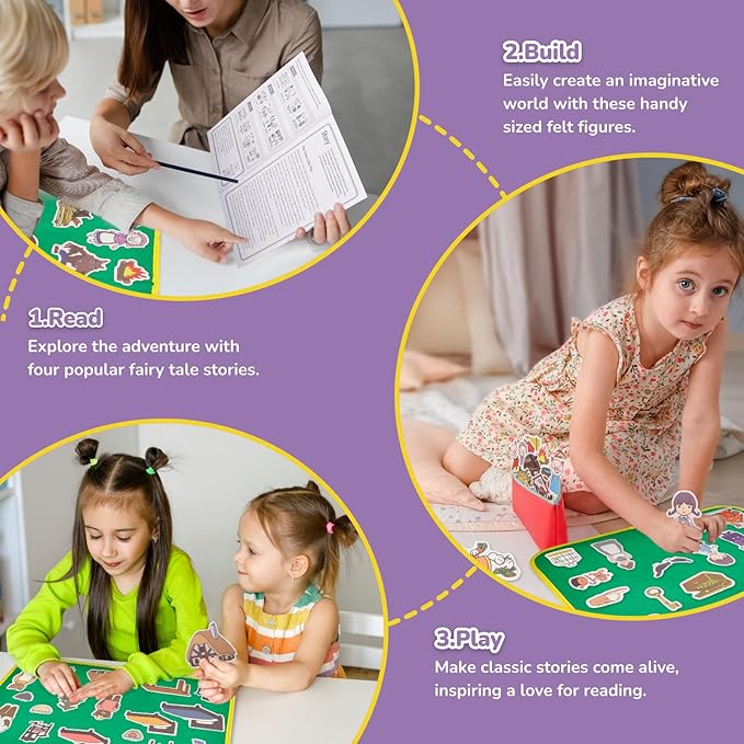 CHEFAN 12 Pack Felt Board Stories Set,Fairy-Tales Flannel Board Stories with a Foldable Board for Preschool Activities,Included Three Little Pigs,Little Red Riding Hood and The Mitten