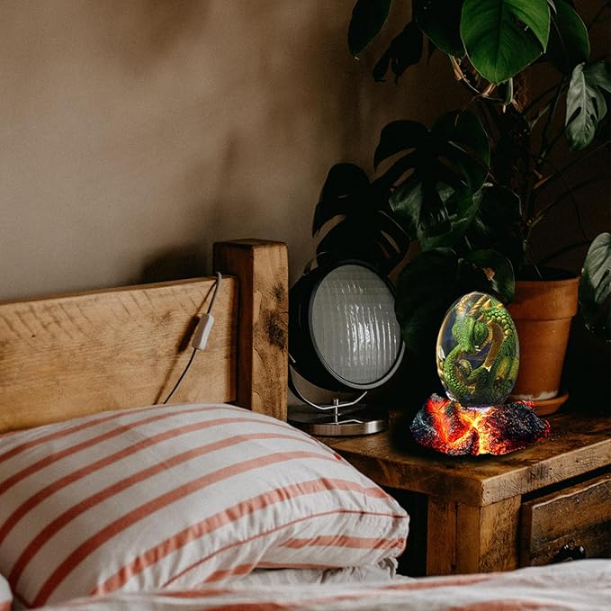 ACOCOFE Dragon Egg,Lava Dragon Eggs with Luminous Base Ornaments,Handmade Sculpture Resin Crystal Dragon Souvenir,Dragon Egg Ornaments Gift for Christmas,Birthdays,Graduation (Green with Base)