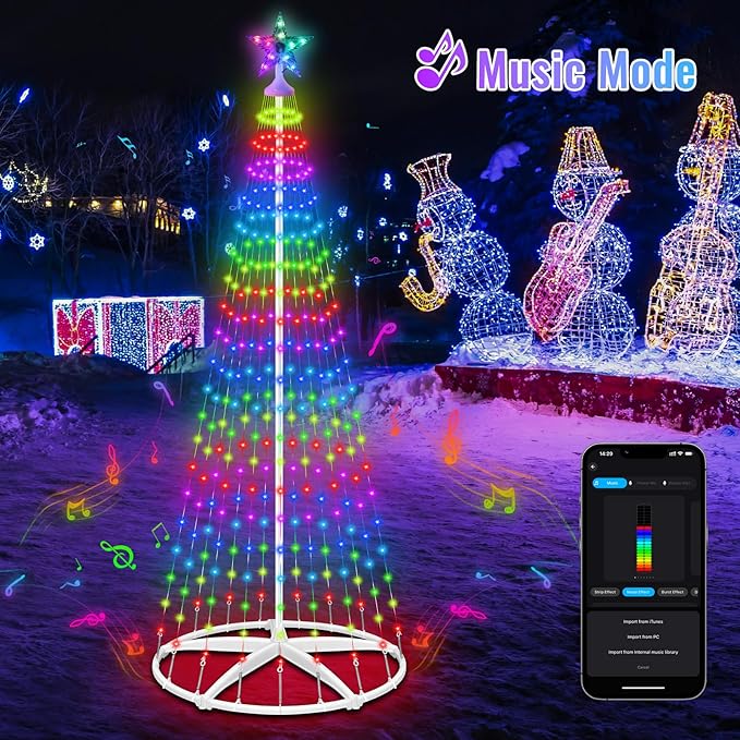 Smart Lighted Christmas Tree, 7.5Ft 310 LEDs Prelit Cone Tree Lights with Music Sync, Remote & APP Control, Million Colors DIY Artificial tree, Christmas Light Show Tree for Indoor Outdoor Decorations