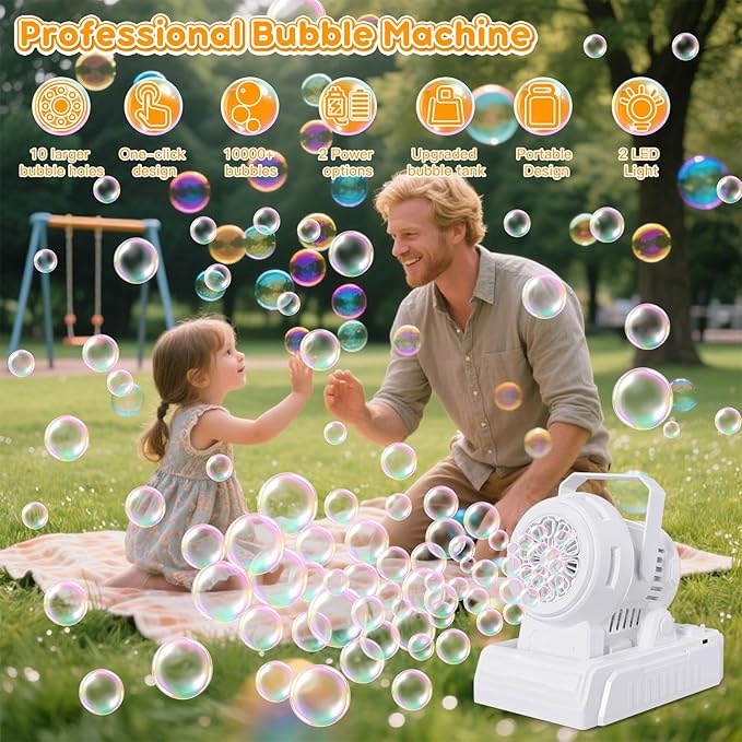 PANACARE Automatic Bubble Machine, Electric Portable Bubble Machine with 20 Bubble Solutions, Produce 10000+ Big Bubbles Per Minute, Suitable for Wedding/Birthday/Children/Party