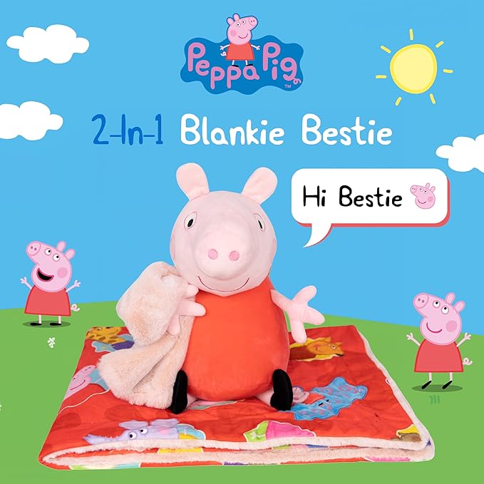 Plushible Blankie Bestie Peppa Pig Stuffed Animal Blanket – 2-in-1 Baby Plush Toy with Ultra Soft Sensory Fabric, Machine Washable Baby Blanket with Stuffed Animal for Infants & Toddlers – Pink